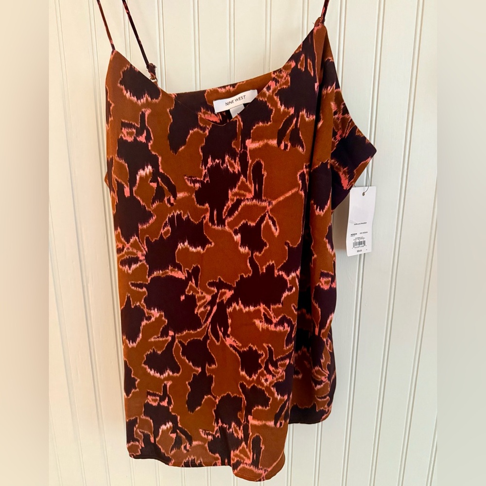 Nine West Abstract Tank Top Size Medium Black and Brown